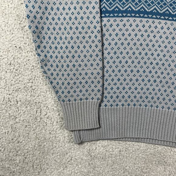 Eddie Bauer Sweater Mens M Gray Blue Wool Fair Isle Nordic Made USA Knit - Picture 6 of 13